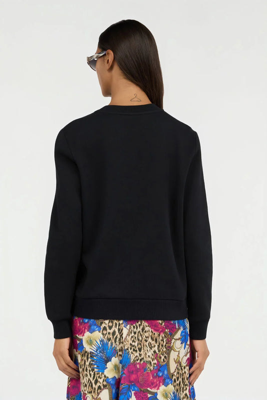 Roberto Cavalli - Felpa Nera con Stampa Logo Floreale