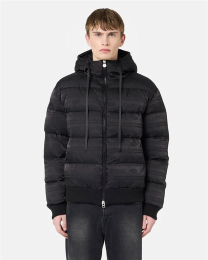 Giubbotto Bomber Fit Nero su Nero in Nylon Jacquard con Logo Iceberg