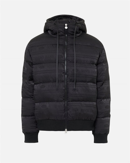 Giubbotto Bomber Fit Nero su Nero in Nylon Jacquard con Logo Iceberg