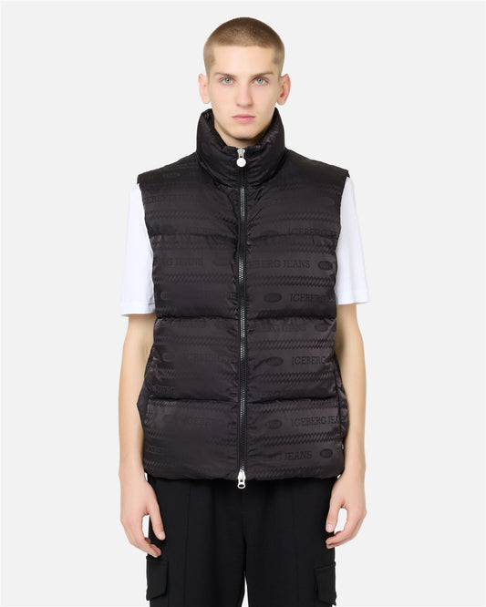 Gilet in Nylon Allover Logo 1986 Jacquard nero Iceberg
