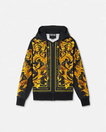 VERSACE JEANS COUTURE - Felpa regular cappuccio zip Porcelain Barocco