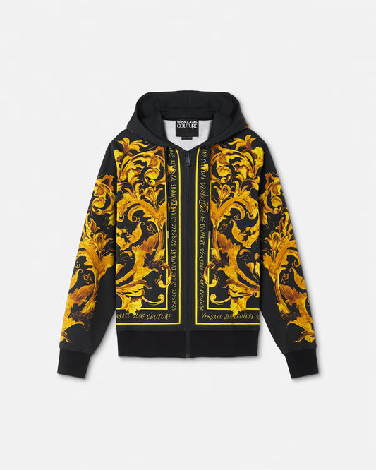 VERSACE JEANS COUTURE - Felpa regular cappuccio zip Porcelain Barocco