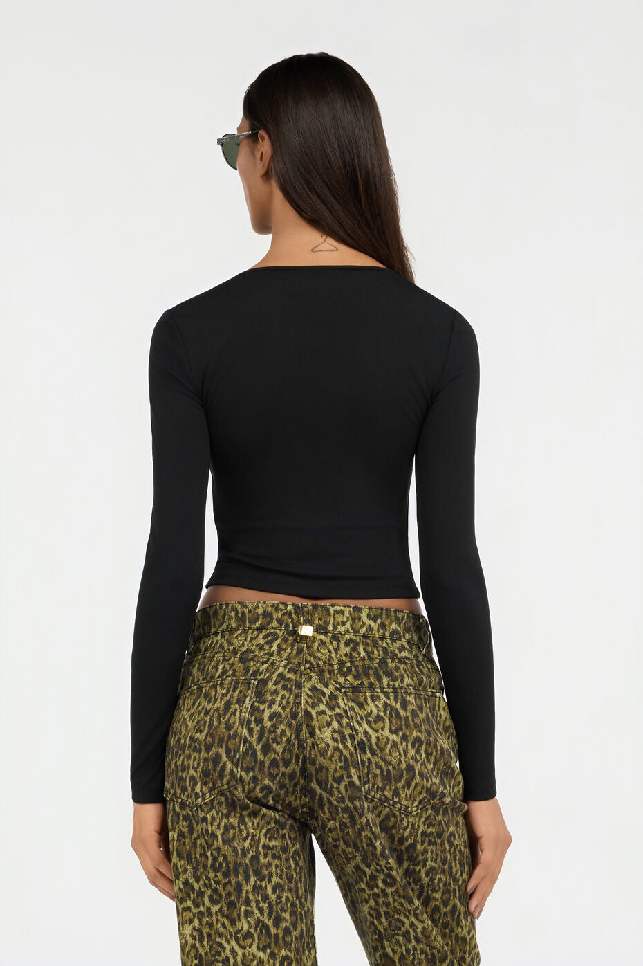 Roberto Cavalli - Top Crop In Lurex Nera Con Anello