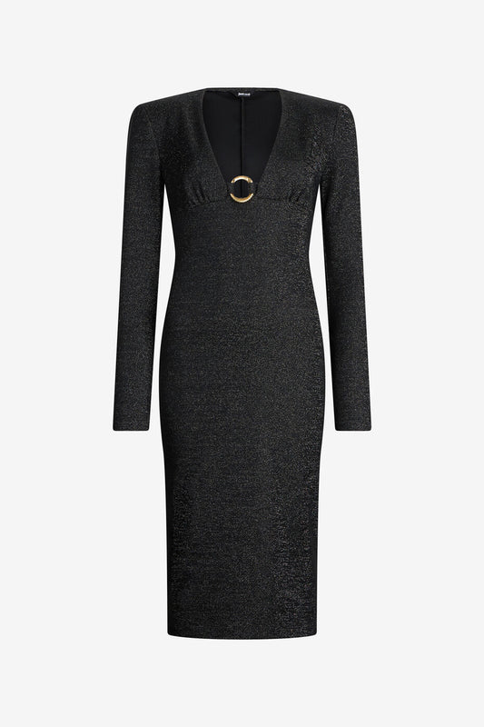 Roberto Cavalli - Abito Midi Nero In Lurex Con Dettaglio Anello