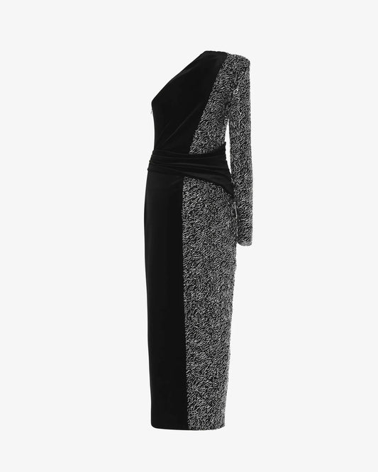 Alma Sanchez - Abito midi monospalla in velluto e pailettes